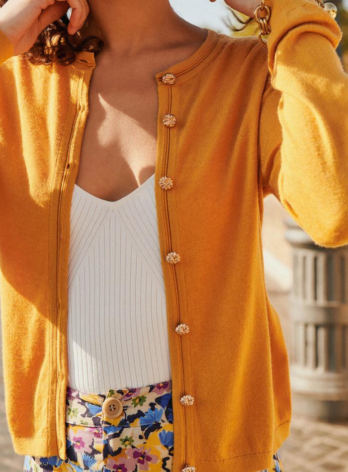 Petite Mendigote Myriam - Gilet Cour à Col Rond - Jaune