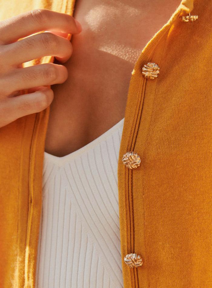 Petite Mendigote Myriam - Gilet Cour à Col Rond - Jaune