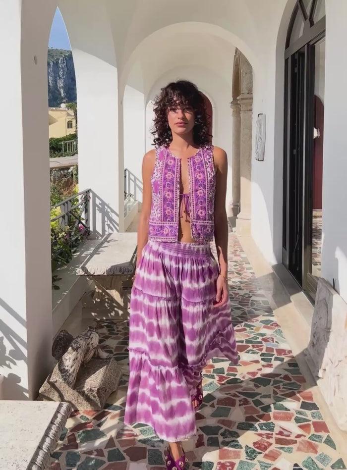 Petite Mendigote Opéra - Veste Réversible à Morif Fleuri - Violet