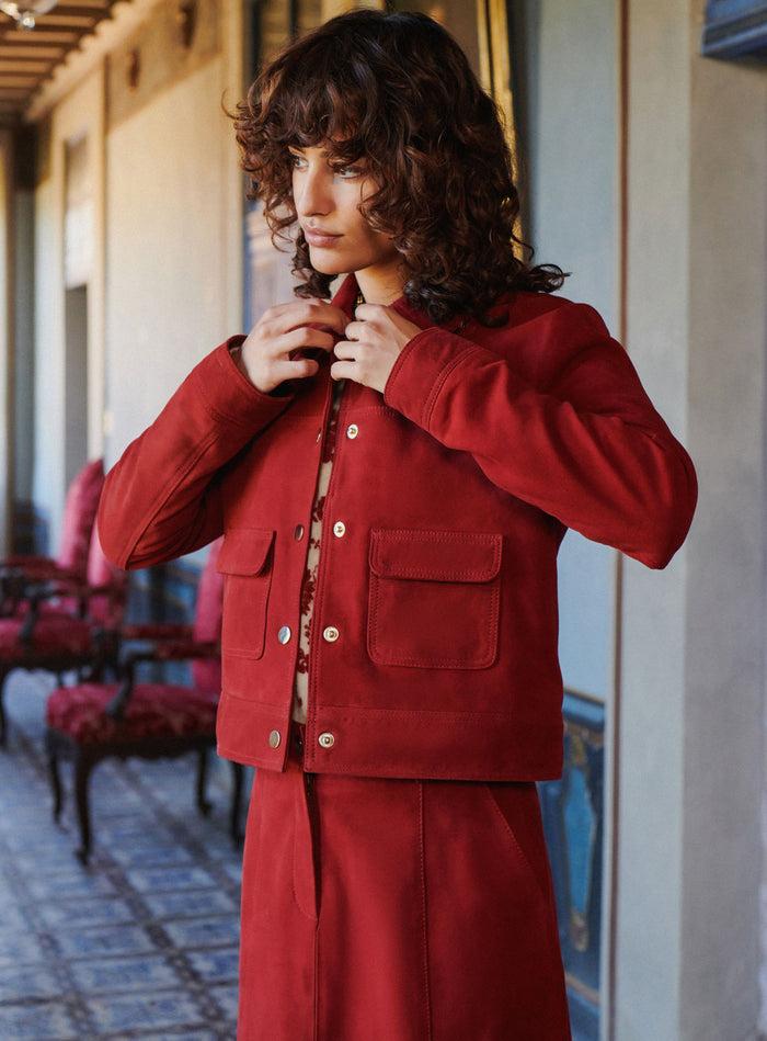 Petite Mendigote Orelia - Veste Courte En Cuir Suédé Rouge
