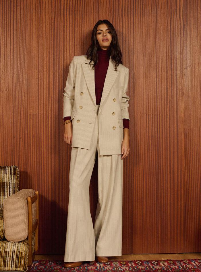 Petite Mendigote Paros - Pantalon De Costume Droit Rayé - Crème