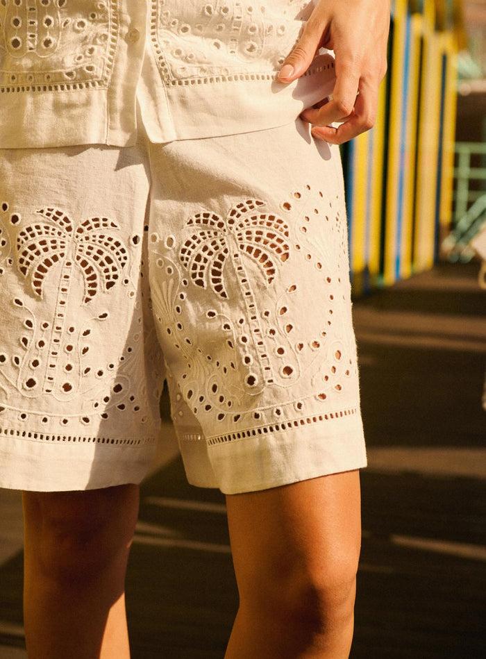 Petite Mendigote Paul - Bermuda écru à Broderies Anglaises