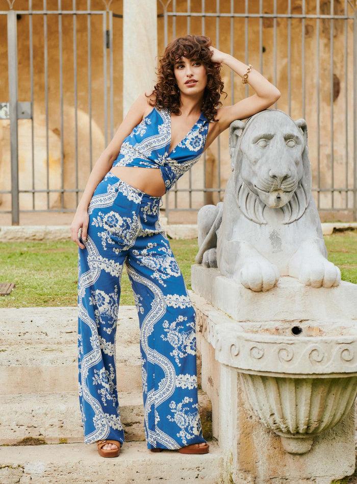 Petite Mendigote Pauline - Pantalon Fluide Imprimé Bleu