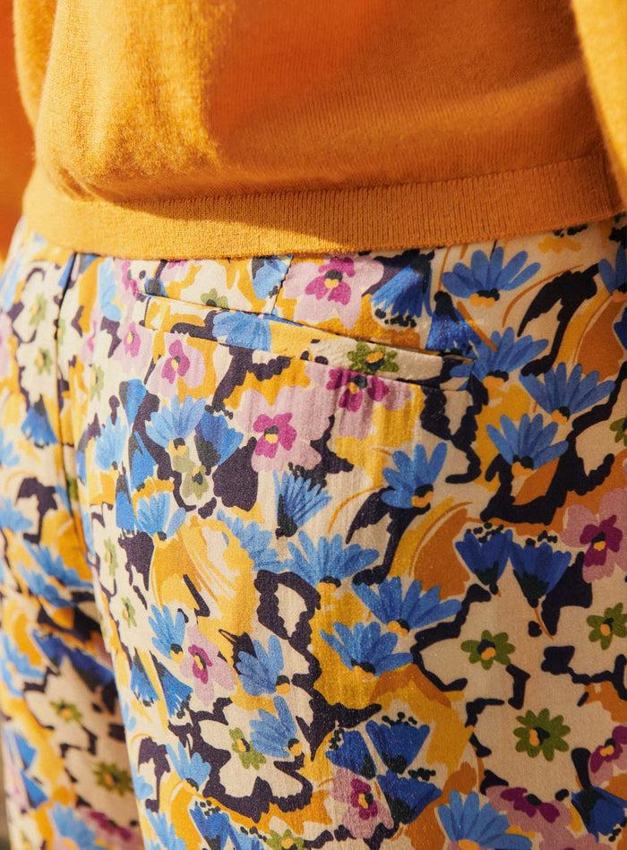 Petite Mendigote Pauline - Pantalon Fluide Imprimé Fleuri Jaune
