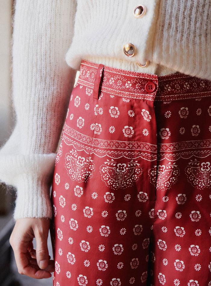petite mendigote Pauline - Pantalon fluide imprimé rouge