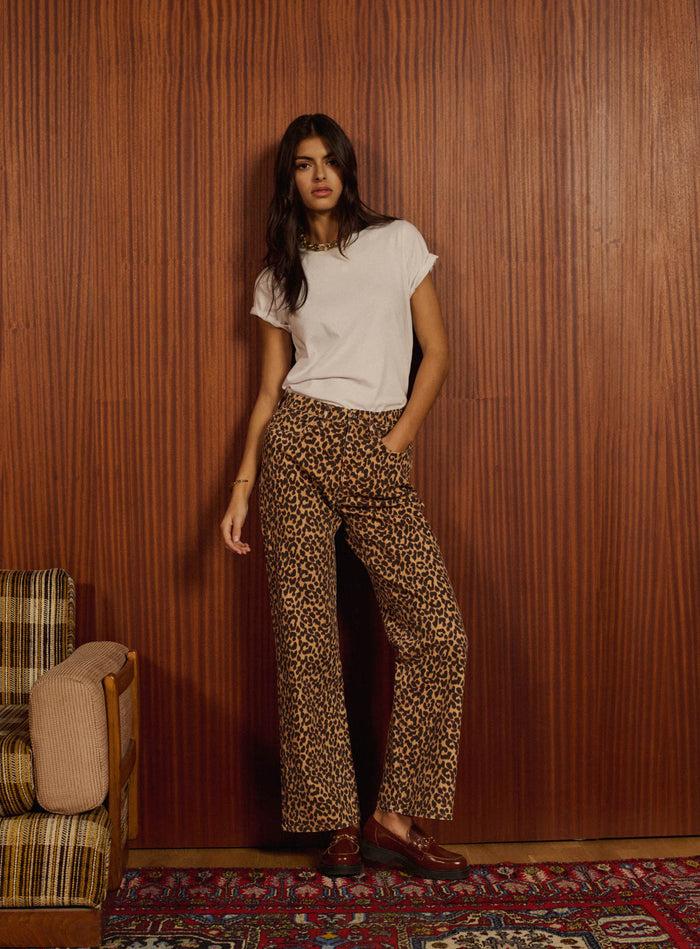 petite mendigote Perrine - Jean droit camel et léopard