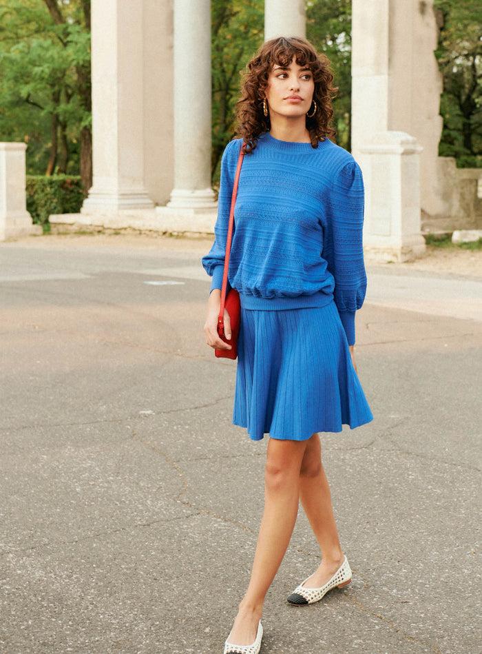 Petite Mendigote Java - Jupe Courte En Maille Bleue