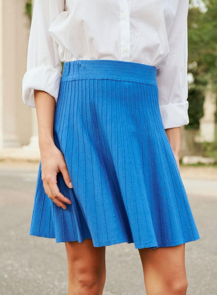 petite mendigote Java - Jupe courte en maille bleue