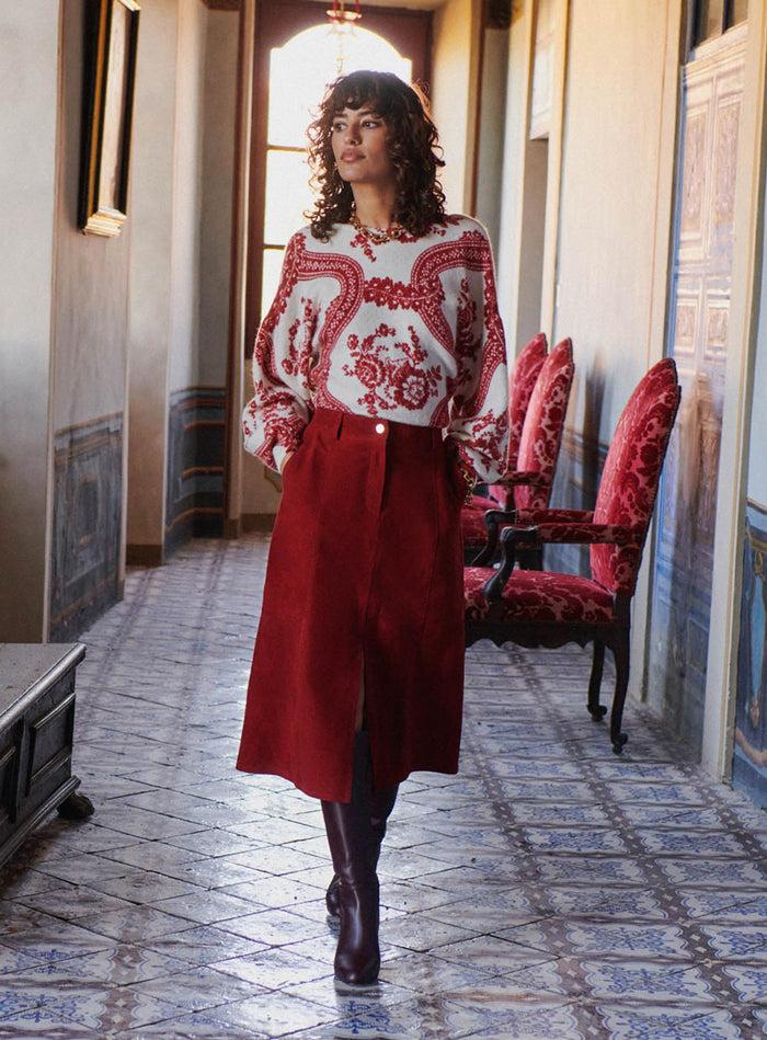 Petite Mendigote Josie - Jupe Longue Ajourée - Rouge