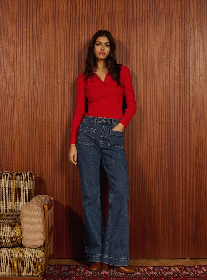 Petite Mendigote Mahi - Pull Polo En Maille Rouge