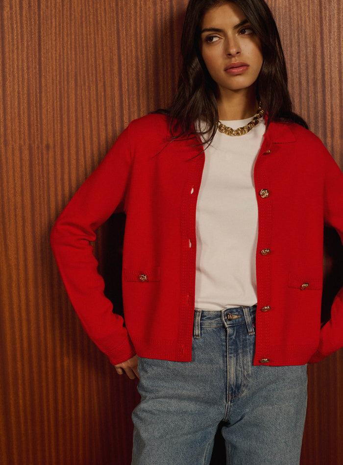 Petite Mendigote Melba - Gilet Droit En Laine Rouge