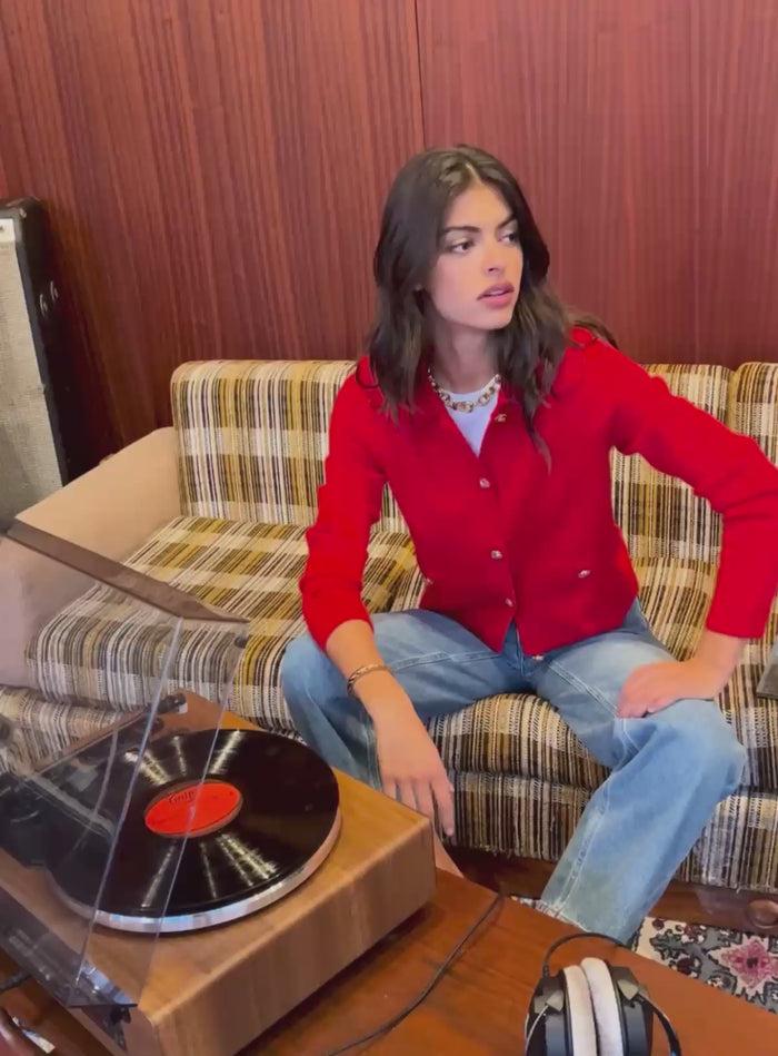 Petite Mendigote Melba - Gilet Droit En Laine Rouge