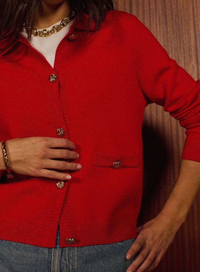 petite mendigote Melba - Gilet droit en laine rouge