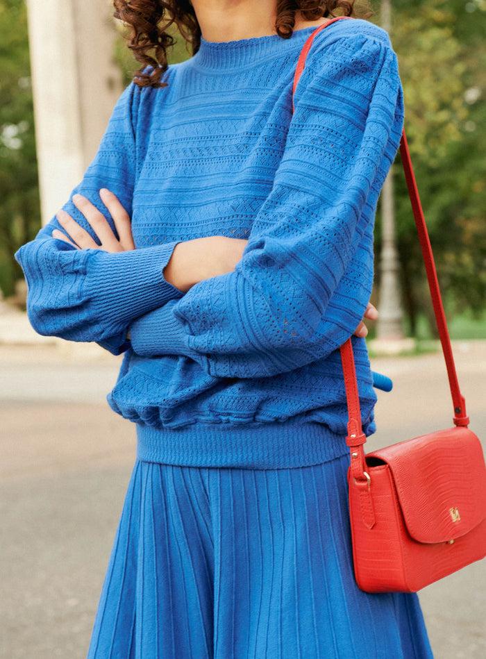 petite mendigote Milet - Pull en maille ajourée bleu