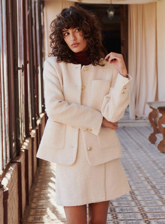 petite mendigote Oscar - Veste courte en tweed écru