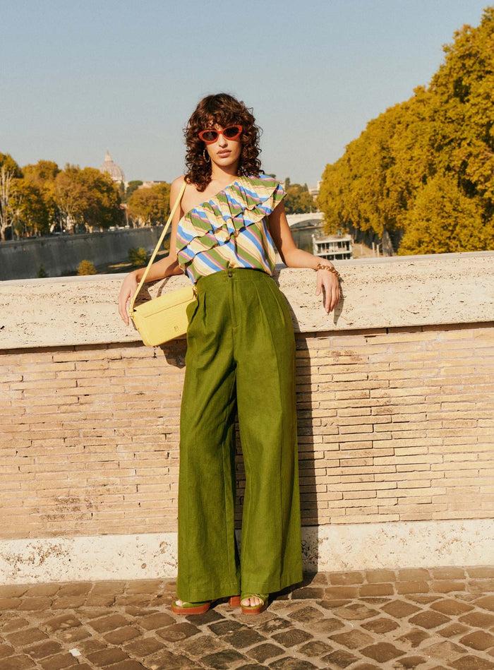 Petite Mendigote Paros - Pantalon Droit Large - Vert