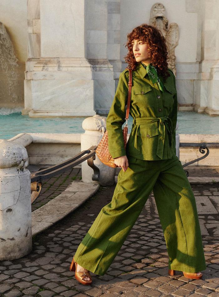 Petite Mendigote Paros - Pantalon Droit Large - Vert