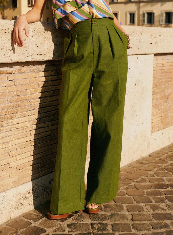 petite mendigote Paros - Pantalon droit large - vert