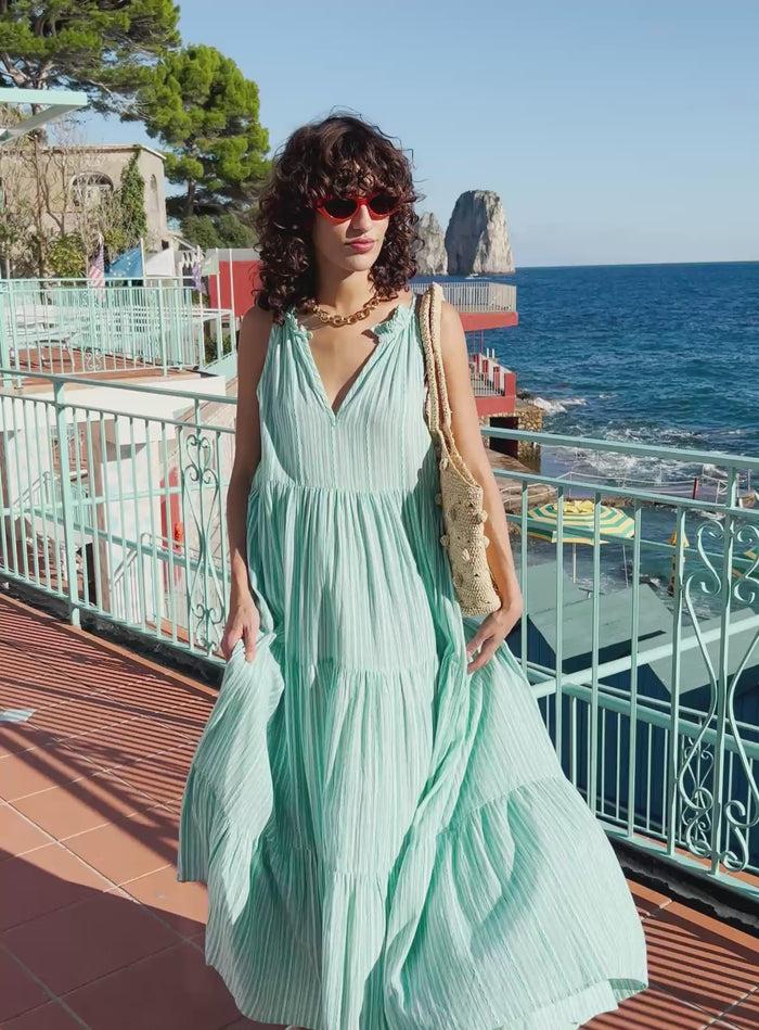 Petite Mendigote Rosine - Robe Longue à Rayures - Bleu