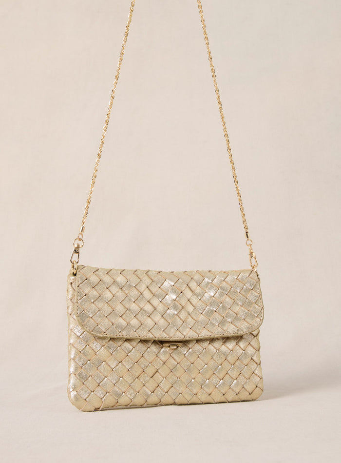 Petite Mendigote Sam - Pochette En Cuir Tressé Doré