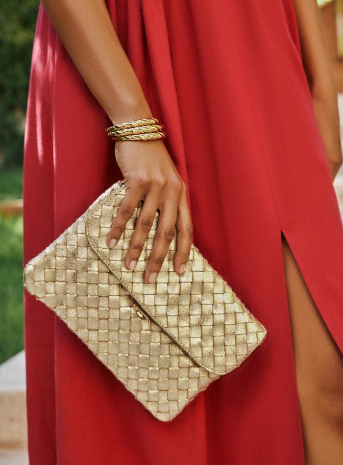 Petite Mendigote Sam - Pochette En Cuir Tressé Doré