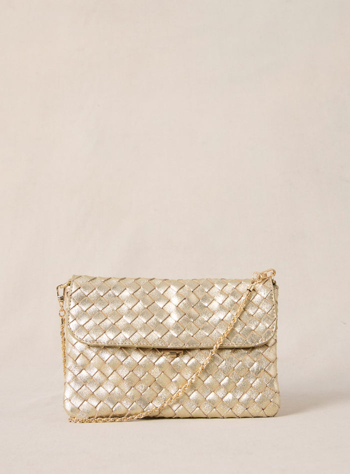 petite mendigote Sam - Pochette en cuir tressé doré