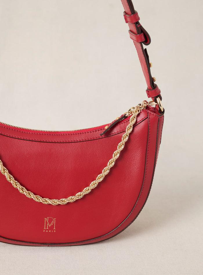 Petite Mendigote Saula - Sac Demi-lune En Cuir Rouge
