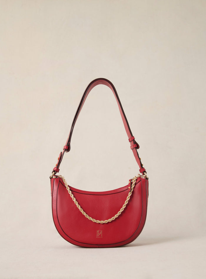 petite mendigote Saula - Sac demi-lune en cuir rouge