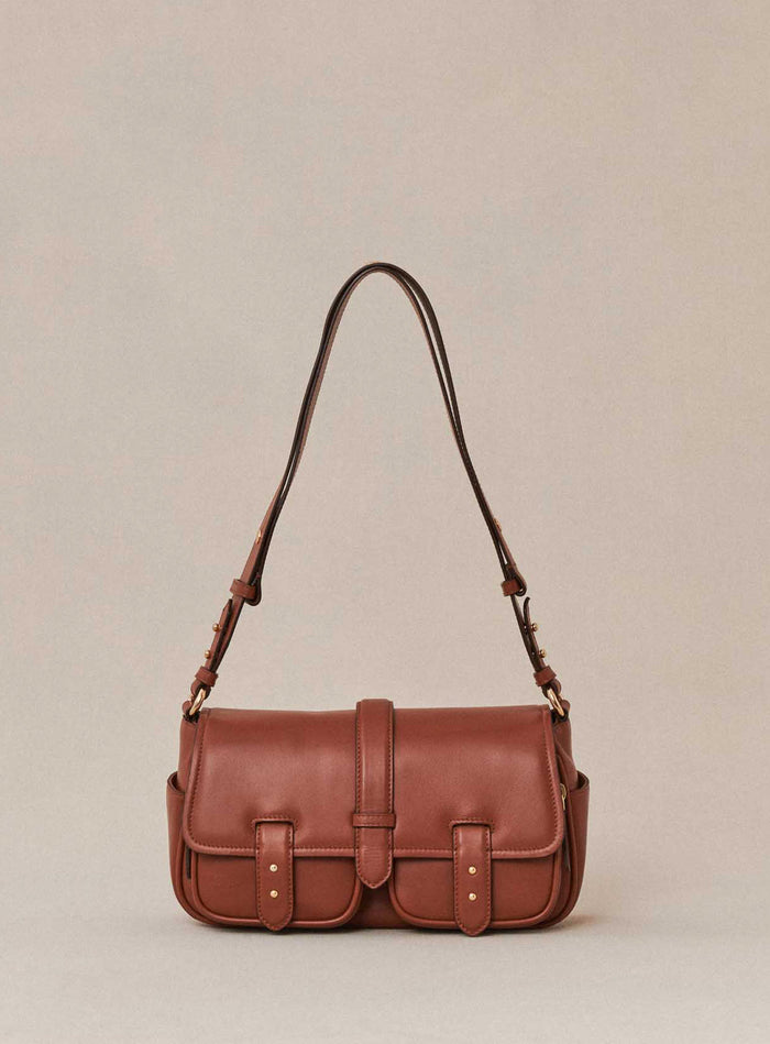 petite mendigote Steve - Sac cargo camel en cuir