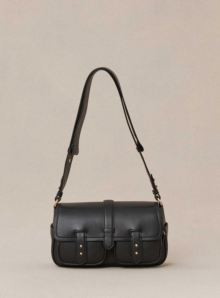 petite mendigote Steve - Sac cargo noir en cuir