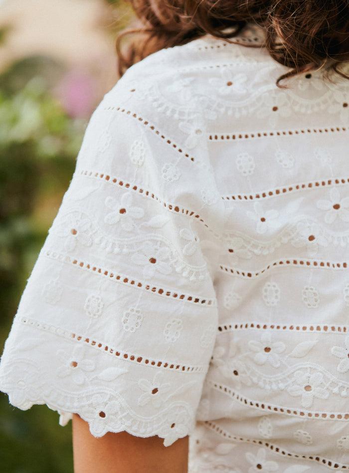 Petite Mendigote Tinto - Top Court Brodé écru