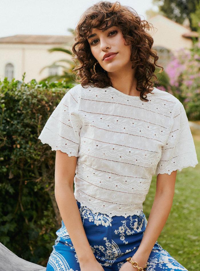 Petite Mendigote Tinto - Top Court Brodé écru