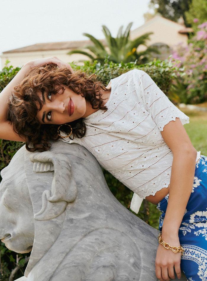 petite mendigote Tinto - Top court brodé écru