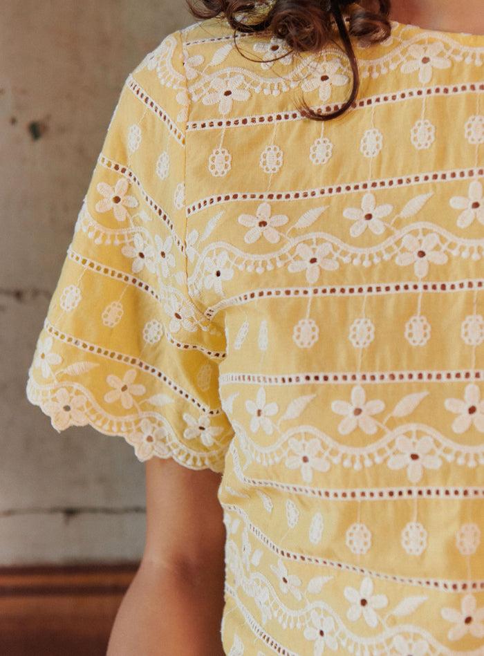 Petite Mendigote Tinto - Top Court Brodé Jaune