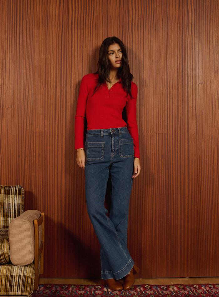 petite mendigote Petra - Jean évasé et taille haute bleu clair