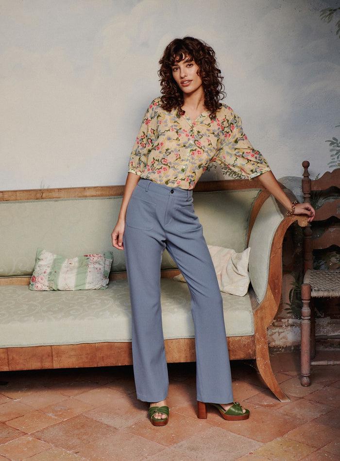 Petite Mendigote Petra - Pantalon Droit Taille Haute - Bleu