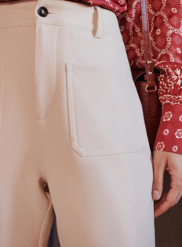 petite mendigote Petra - Pantalon droit taille haute - crème
