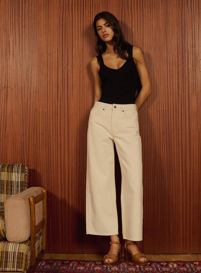 petite mendigote Philippine - Jean 7/8ème évasé taille haute - écru