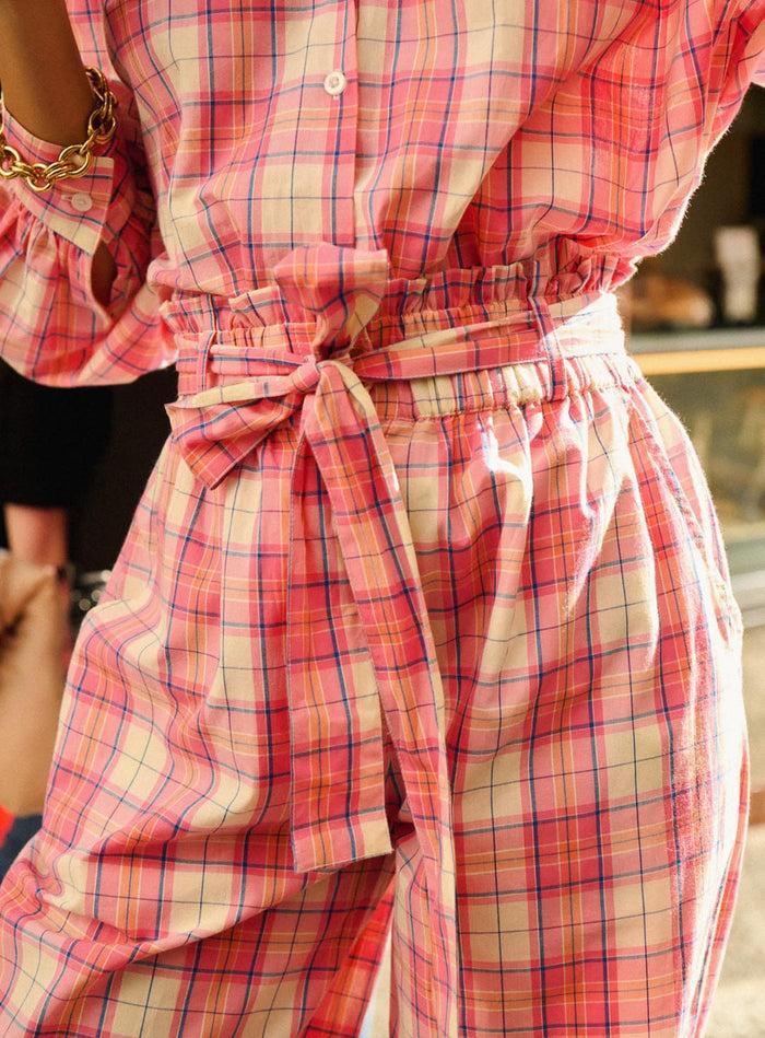 Petite Mendigote Pierre - Pantalon Fluide Taille Haute à Carreaux - Rose