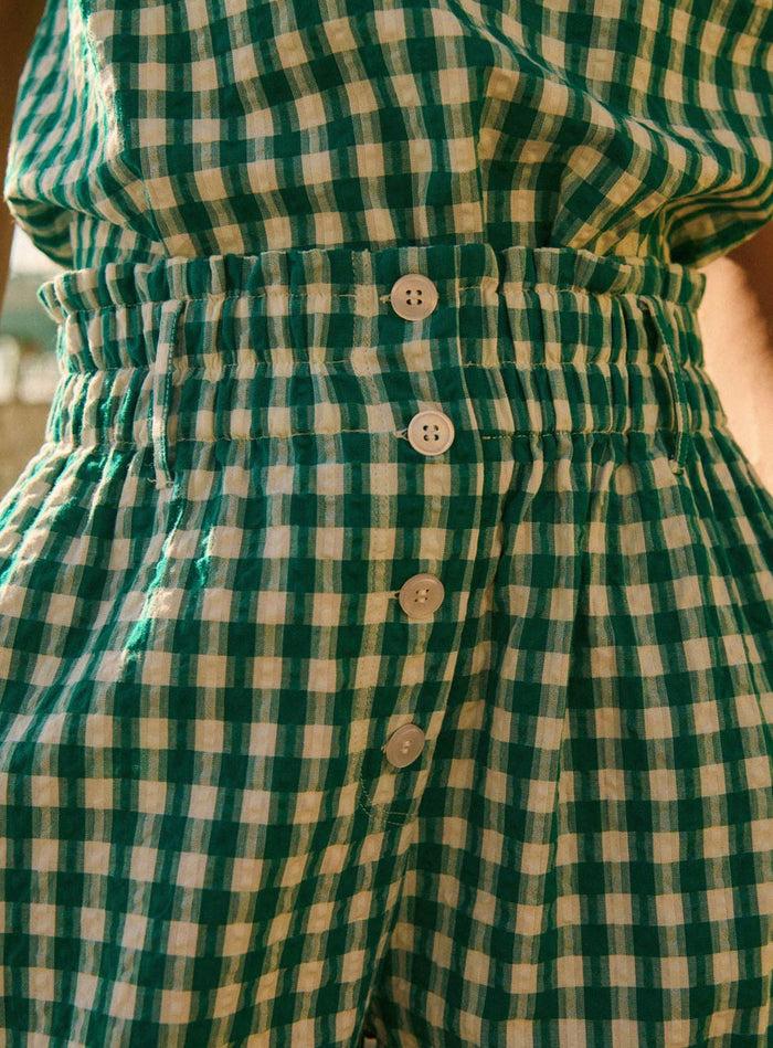 Petite Mendigote Pierre - Pantalon Fluide Taille Haute - Carreaux Verts