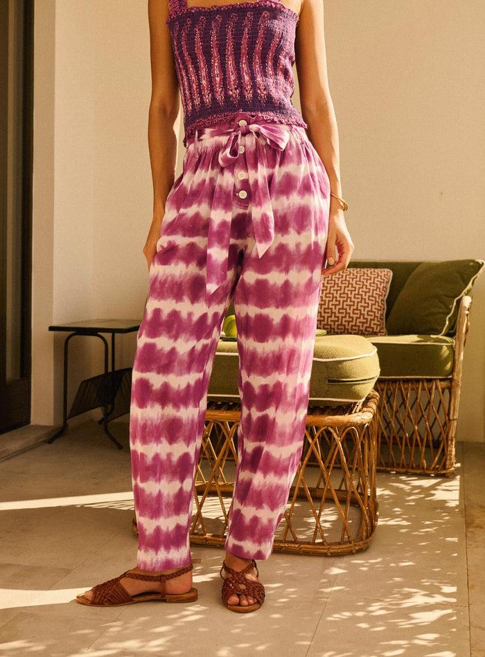 Petite Mendigote Pierre - Pantalon Fluide Taille Haute - Tie & Dye Violet