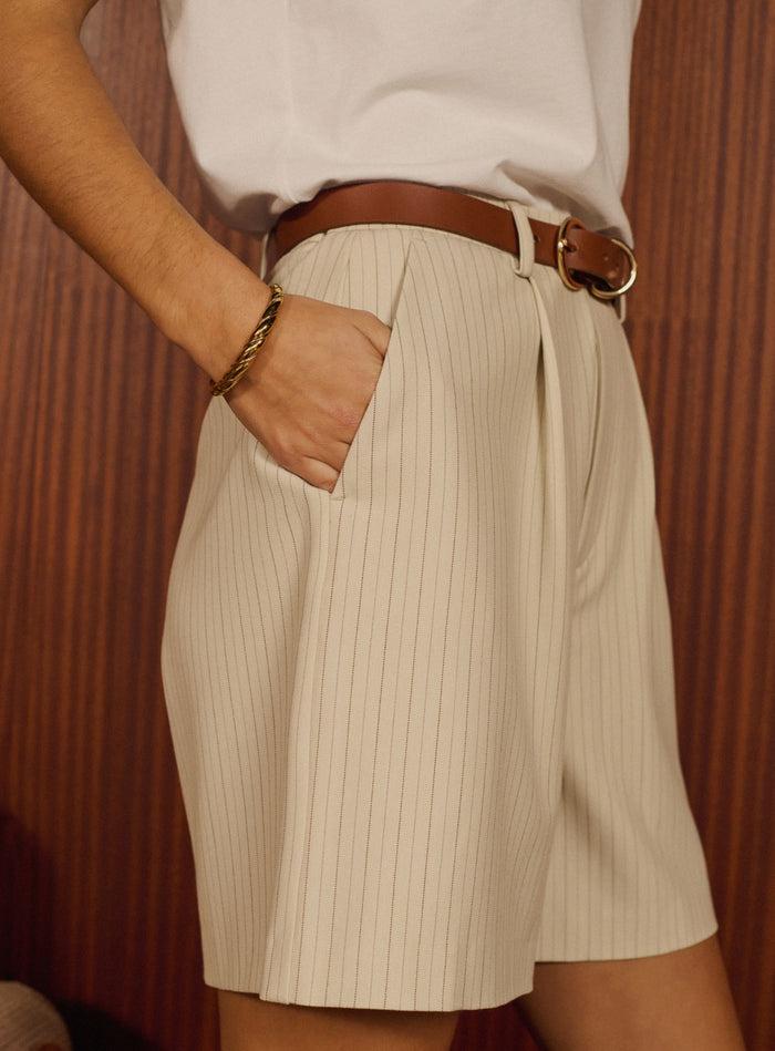Petite Mendigote Pila - Short Mi-long à Rayures - Crème