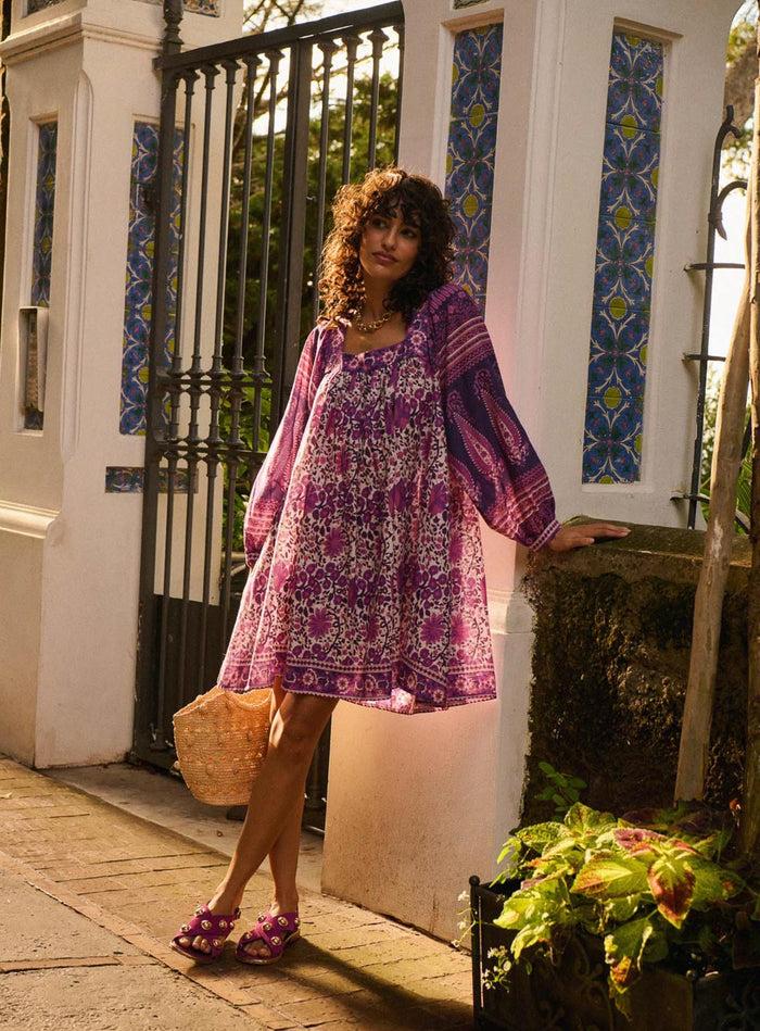 petite mendigote Rabea - Robe courte à manches longues et imprimé fleuri - rose