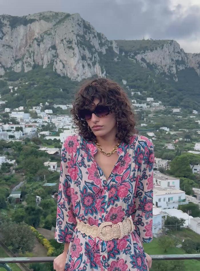 Petite Mendigote Ramara - Robe Longue Fluide à Imprimé Fleuri - Bleu Et Rose