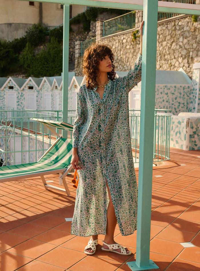 Petite Mendigote Ramara - Robe Longue Fluide à Imprimé Fleuri - Vert