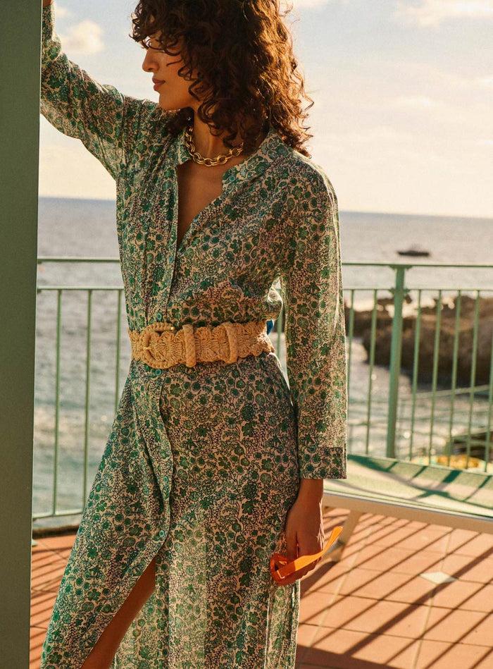 Petite Mendigote Ramara - Robe Longue Fluide à Imprimé Fleuri - Vert