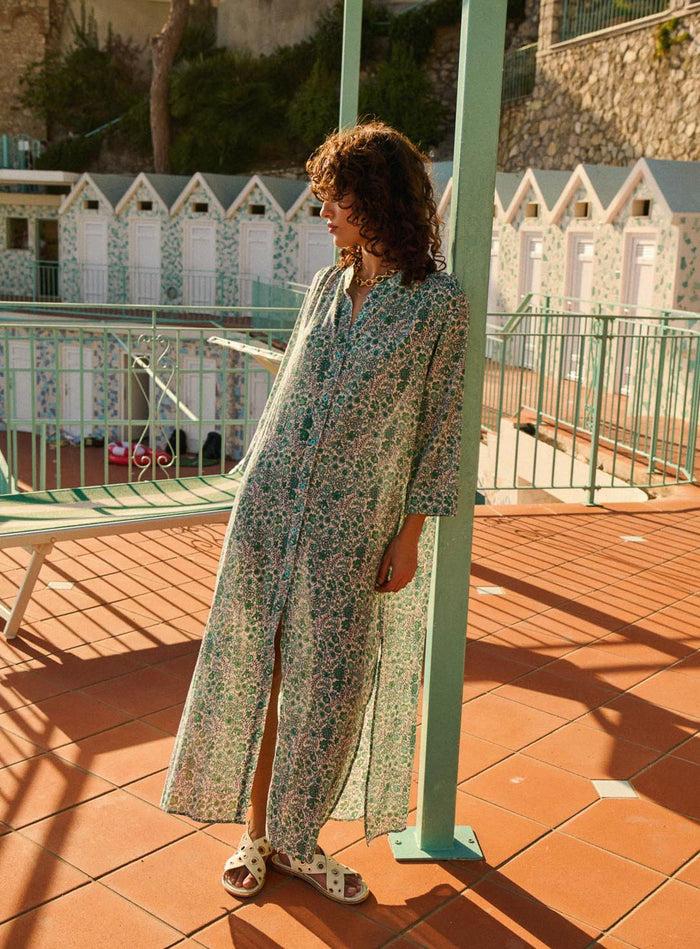 Petite Mendigote Ramara - Robe Longue Fluide à Imprimé Fleuri - Vert