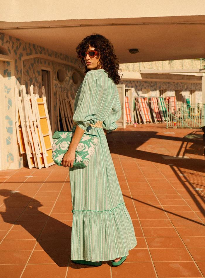 Petite Mendigote Ramira - Robe Longue Bohème à Imprimé Rayé - Vert