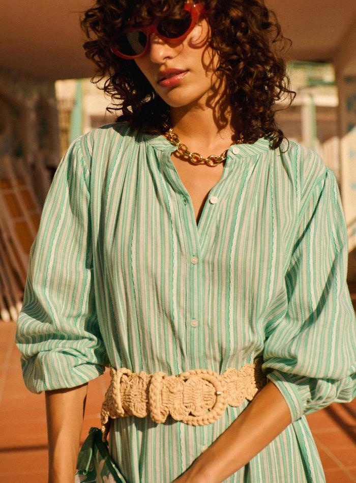 Petite Mendigote Ramira - Robe Longue Bohème à Imprimé Rayé - Vert