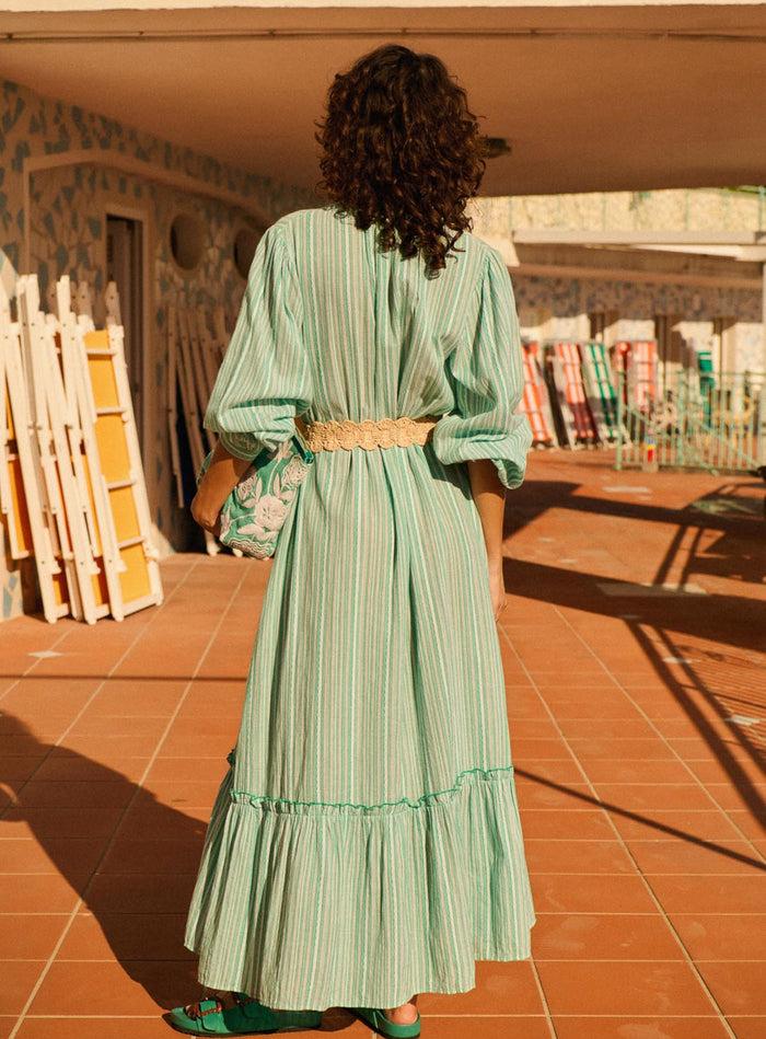 Petite Mendigote Ramira - Robe Longue Bohème à Imprimé Rayé - Vert
